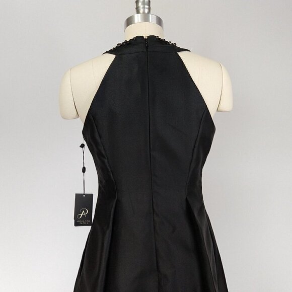 Adrianna Papell Mikado Fit & Flare Dress Black Size 2 NWT Beaded Hi Low Pockets - Picture 8 of 12